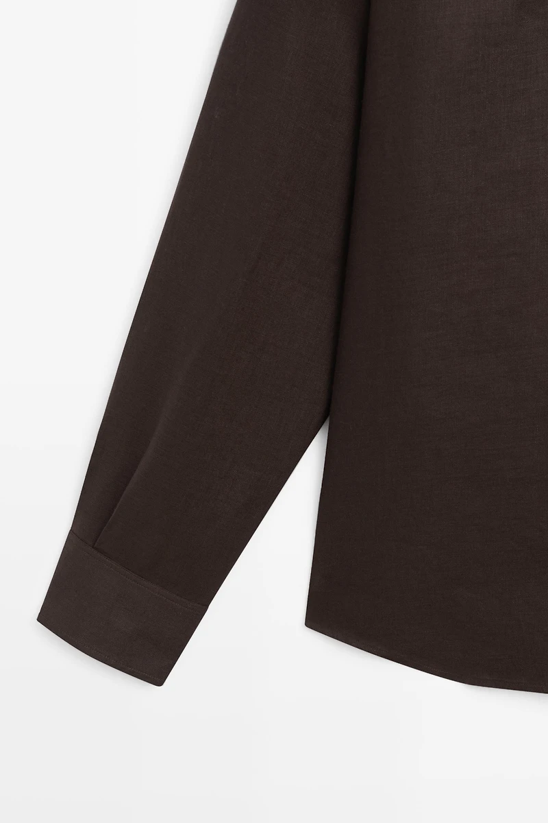 Regular fit stand collar 100% linen shirt