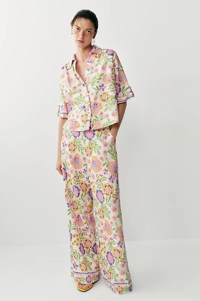 FLORAL PRINT LINEN BLEND SHIRT