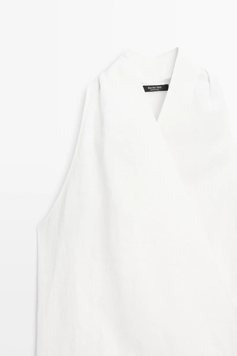 Top croisé détail ceinture 100 % lin