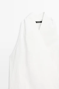 Top croisé détail ceinture 100 % lin