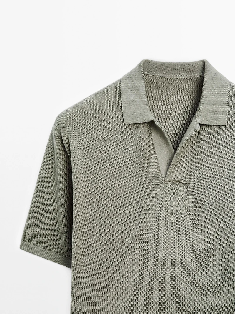 Knit V-neck polo shirt