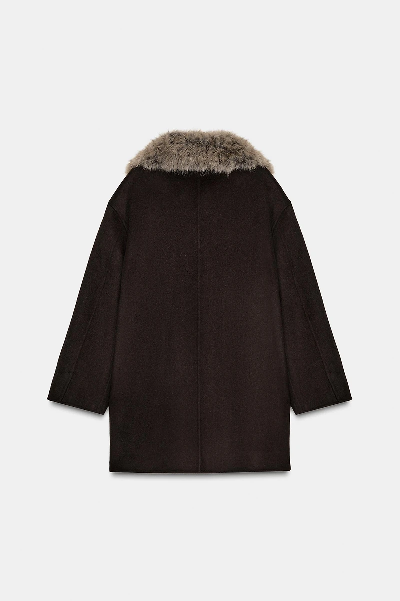 WOOL BLEND COAT WITH FAUX FUR COLLAR ZW COLLECTION