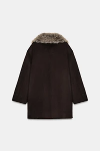 WOOL BLEND COAT WITH FAUX FUR COLLAR ZW COLLECTION