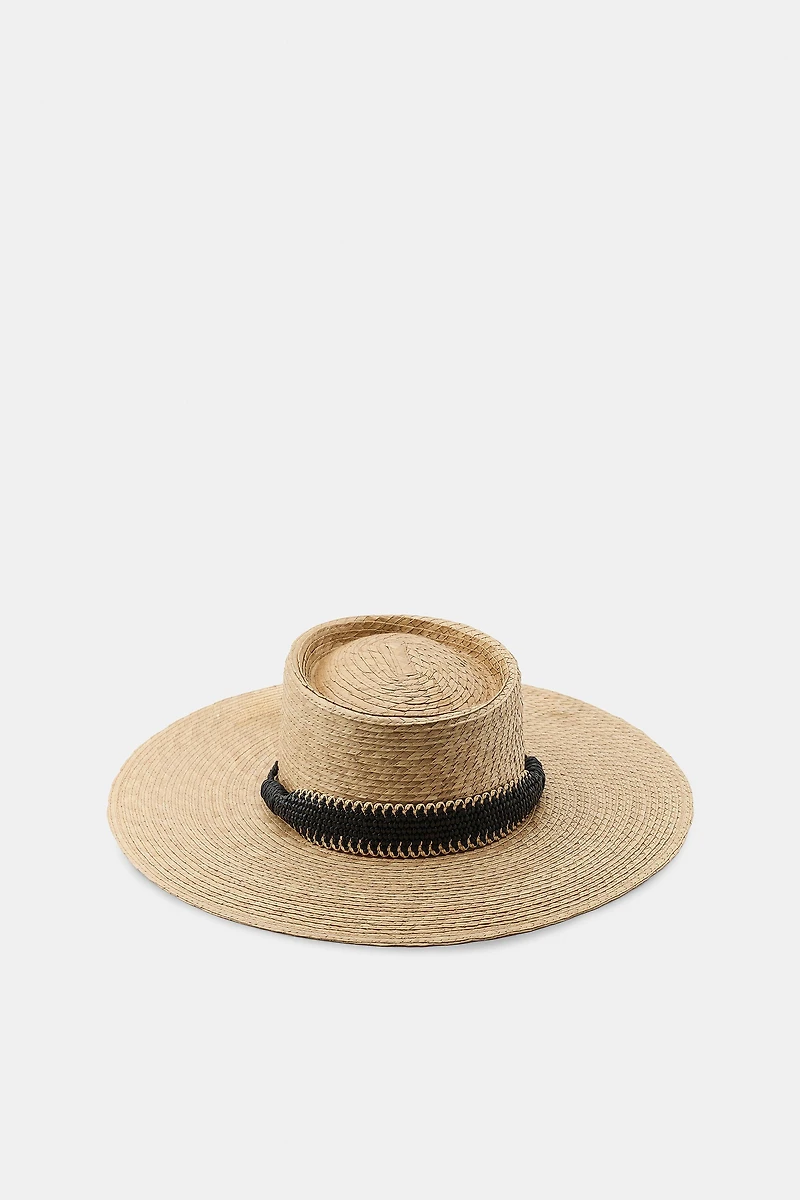 100% STRAW HAT WITH CONTRASTING BAND