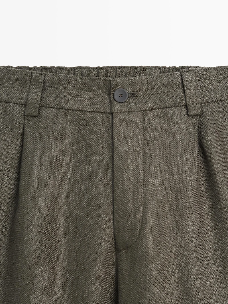Linen trousers with herringbone detail