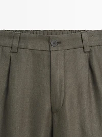 Linen trousers with herringbone detail