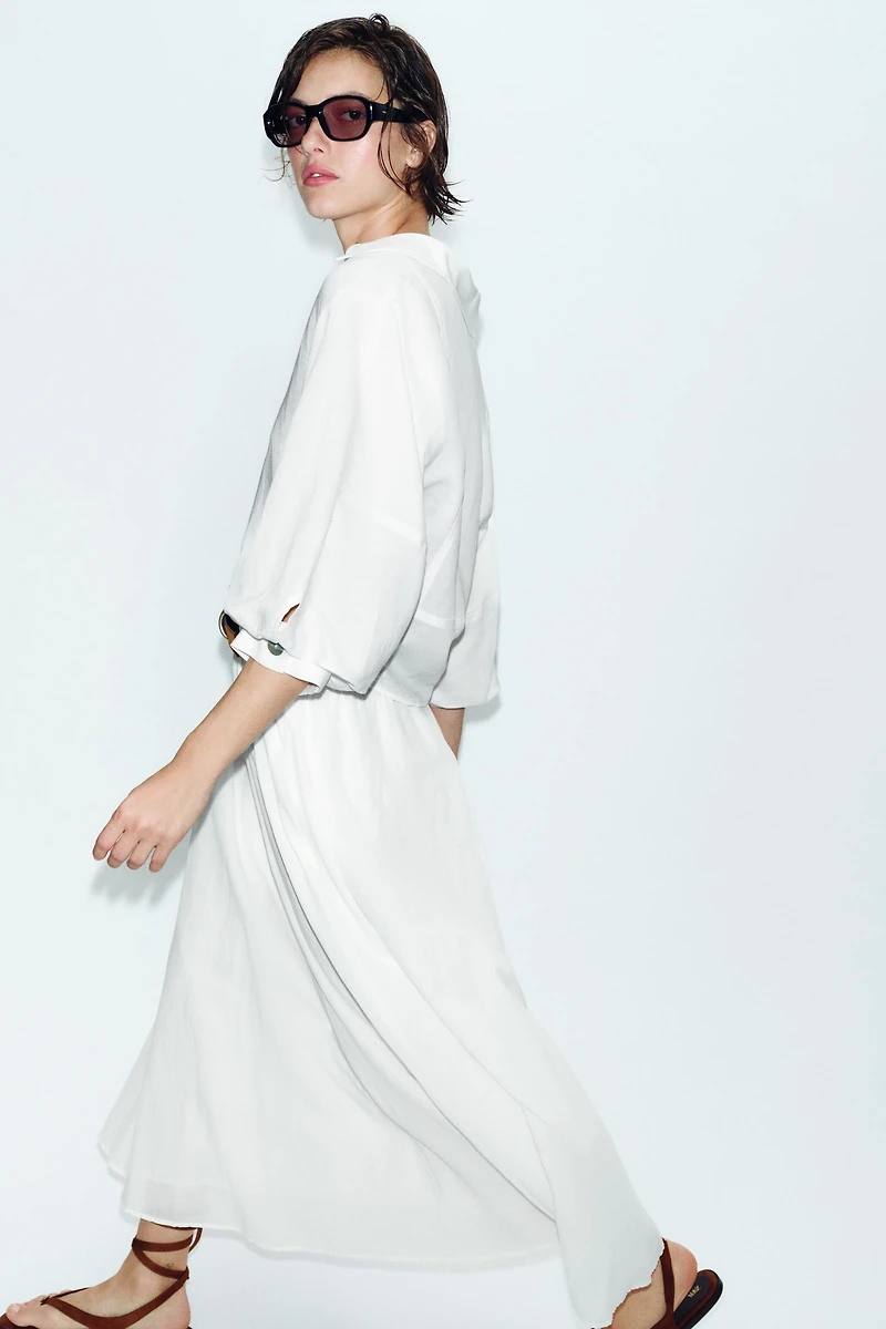 LINEN BLEND BALLOON SLEEVE SHIRT
