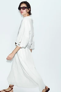 LINEN BLEND BALLOON SLEEVE SHIRT