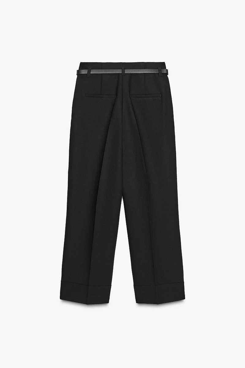 BELTED CUFFED HEM PANTS