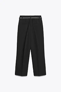 BELTED CUFFED HEM PANTS