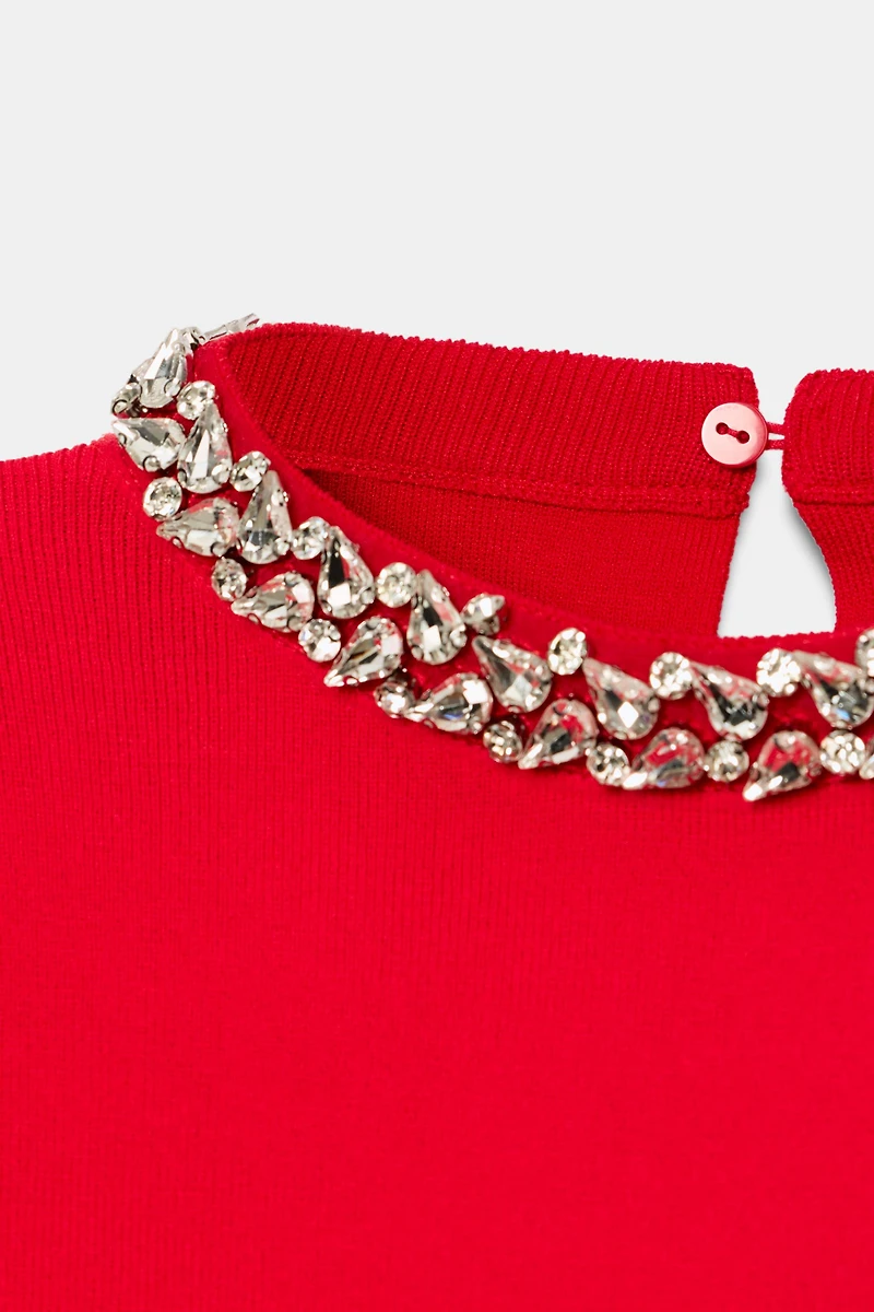 JEWEL NECK SHOULDER PAD TOP