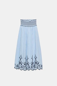 EMBROIDERED PLAID MIDI SKIRT