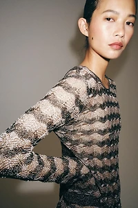 METALLIC THREAD OPEN-KNIT MINI DRESS
