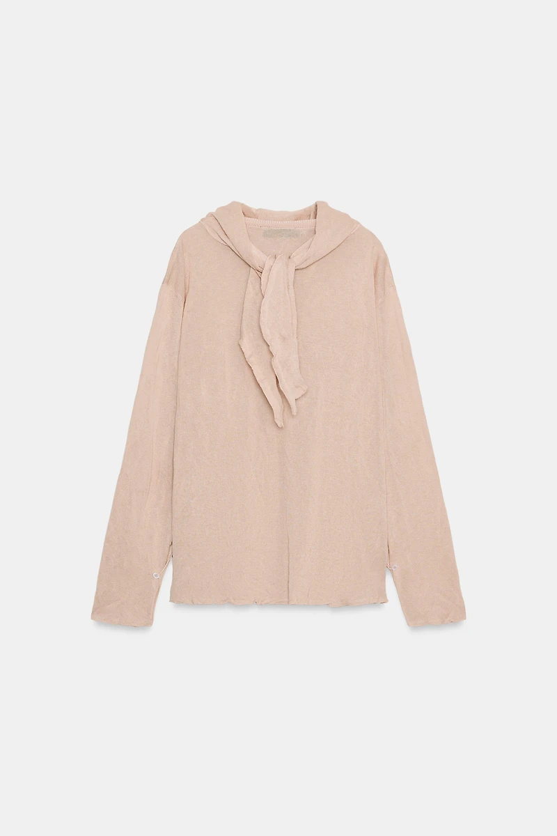 CRUMPLED EFFECT BOW KNIT JUMPER