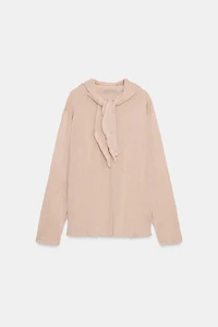 CRUMPLED EFFECT BOW KNIT JUMPER