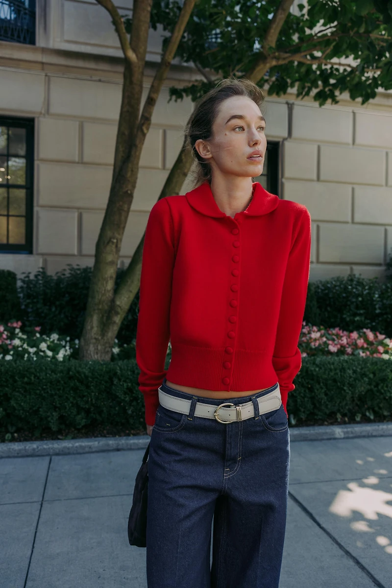 PETER PAN COLLAR KNIT CARDIGAN