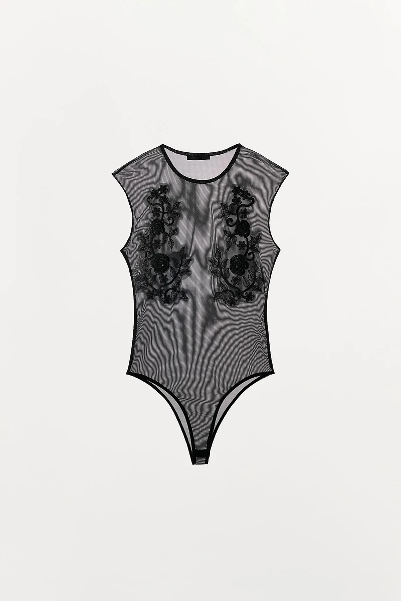EMBROIDERED TULLE BODYSUIT