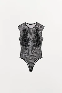 EMBROIDERED TULLE BODYSUIT