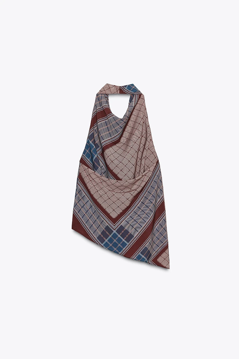 ASYMMETRIC PRINTED HALTER TOP