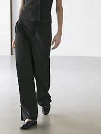 Cotton blend trousers with hem detail