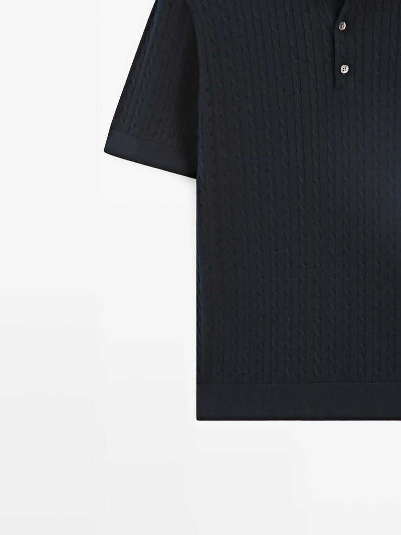 100% cotton cable-knit polo shirt