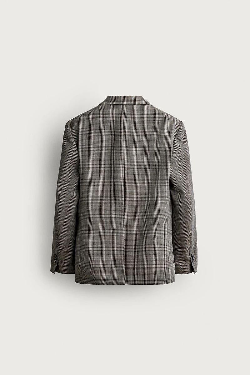 100% WOOL RELAXED FIT PLAID BLAZER