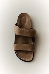 SANDALES DOUBLE BRIDE CROÛTE DE CUIR