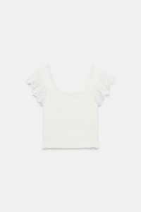 EMBROIDERED EYELET KNIT TOP