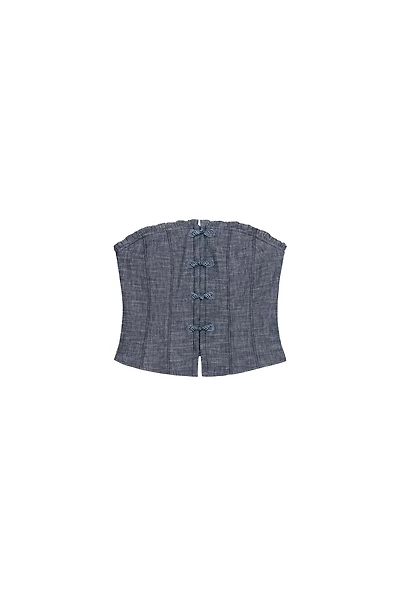 LINEN CROP TOP WITH FROG CLASP