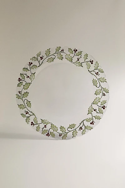 SOUS-ASSIETTE VERRE FEUILLE HOUX NOËL