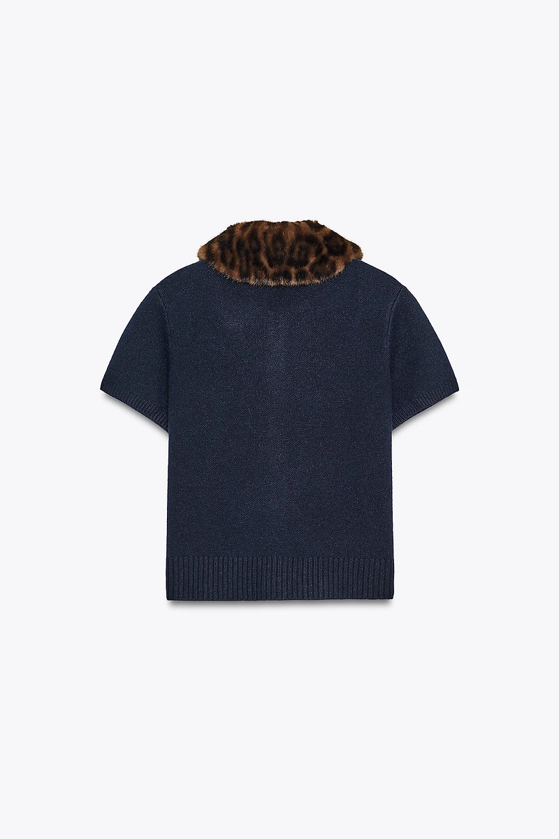 VESTE EN MAILLE COL IMPRIMÉ ANIMAL