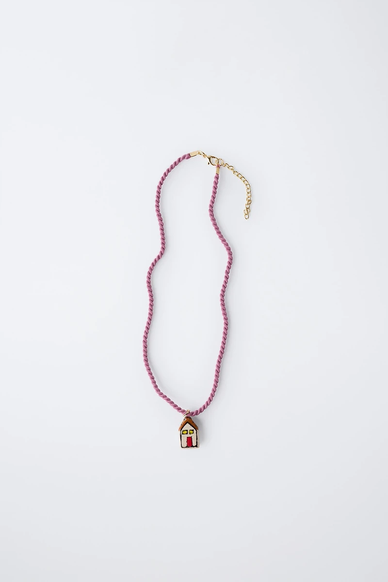 CERAMIC HOUSE CORD NECKLACE
