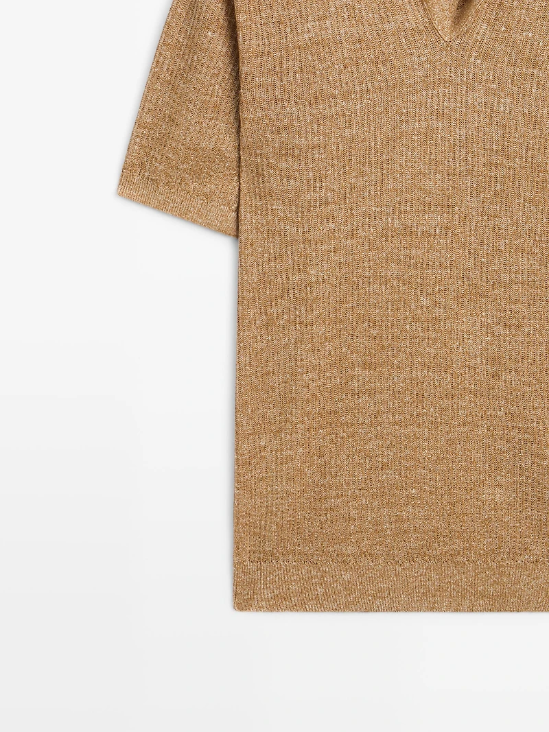 Textured knit cotton and linen blend polo shirt