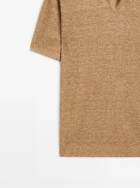 Textured knit cotton and linen blend polo shirt