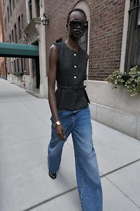 METALLIC THREAD BELTED TEXTURED VEST