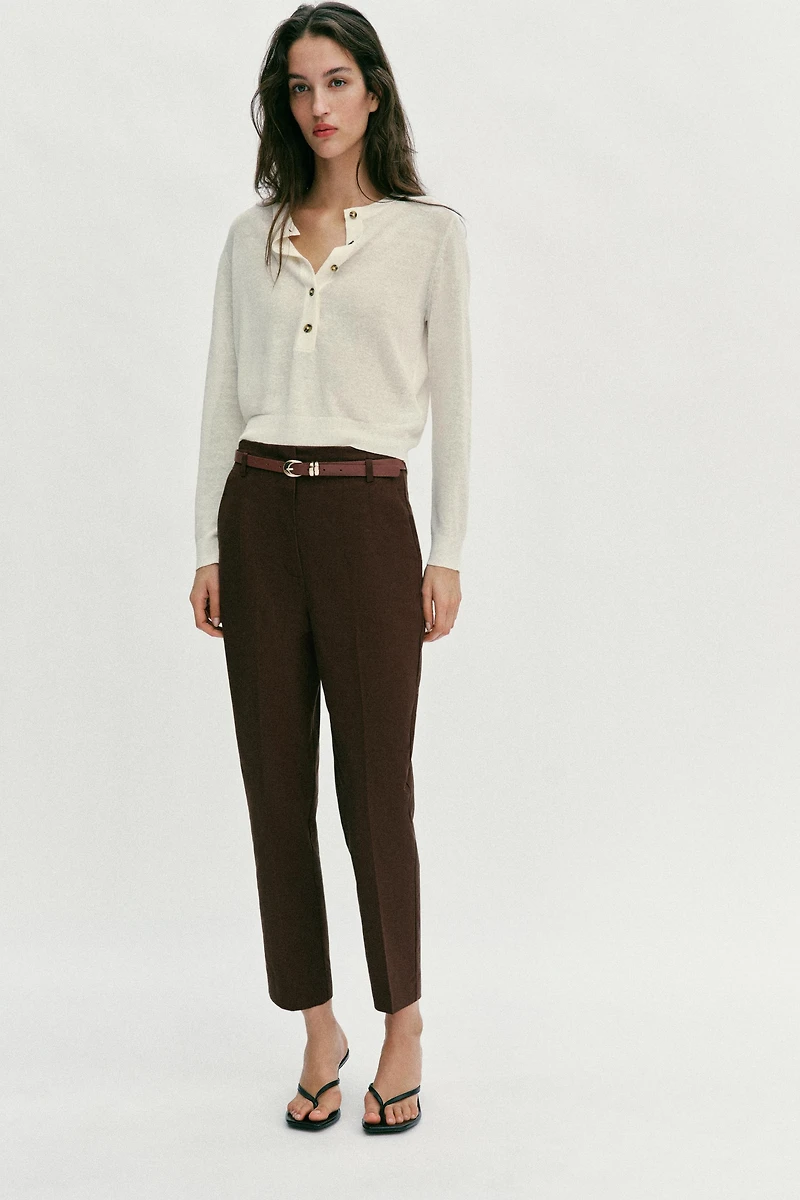 HIGH-WAISTED BELTED PANTS
