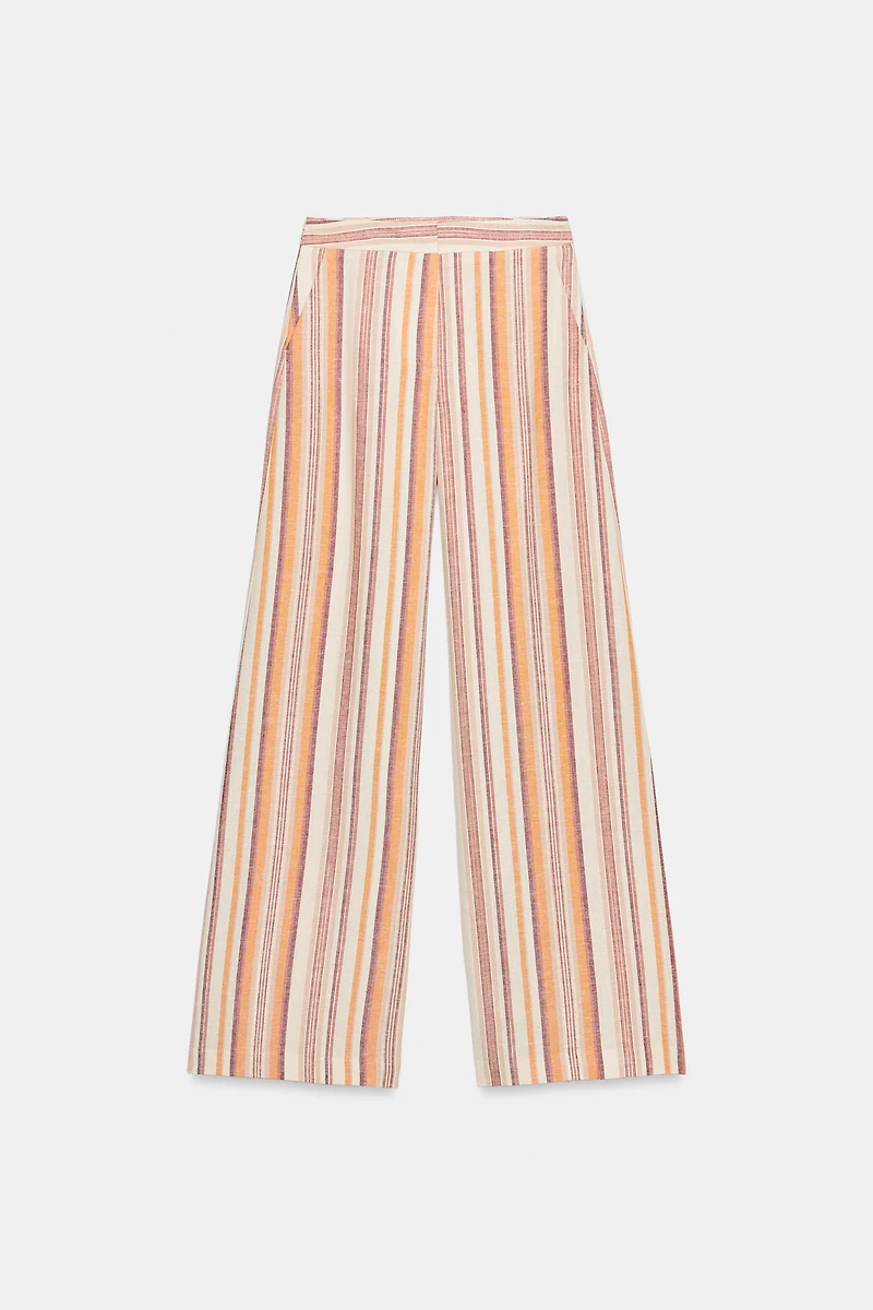 STRIPED LINEN WIDE LEG PANTS