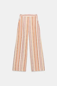 STRIPED LINEN WIDE LEG PANTS