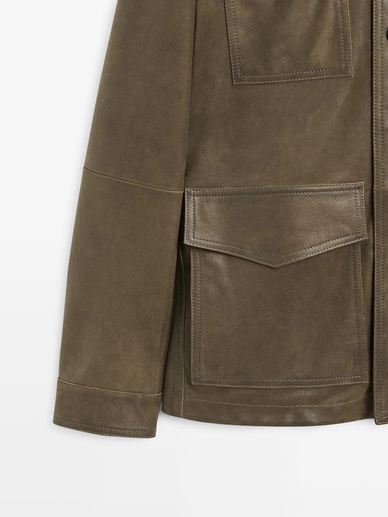 Veste en cuir caprin effet usé