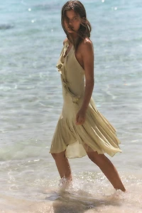RUFFLED HALTER DRESS