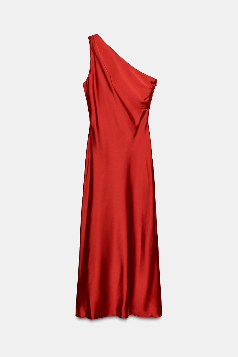 ASYMMETRIC SATIN MIDI DRESS