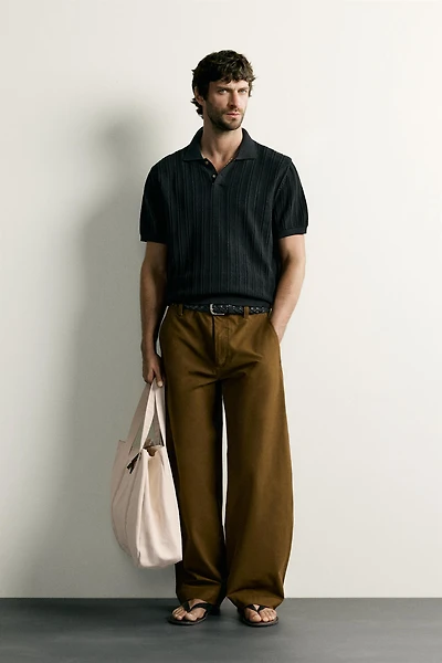 OPEN-KNIT TEXTURED POLO