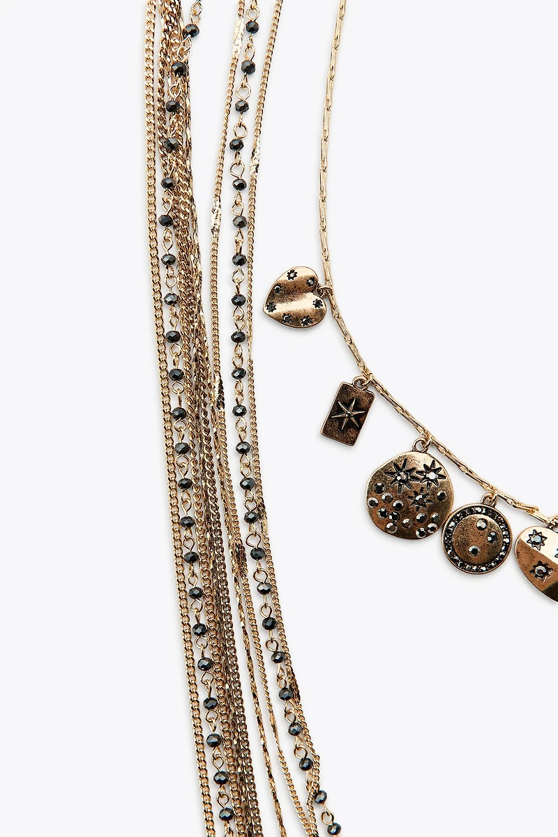 3-PACK OF BEADED CHAIN CHARM NECKLACES