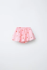 CULOTTE-JUPE À RAYURES ET FRAISES