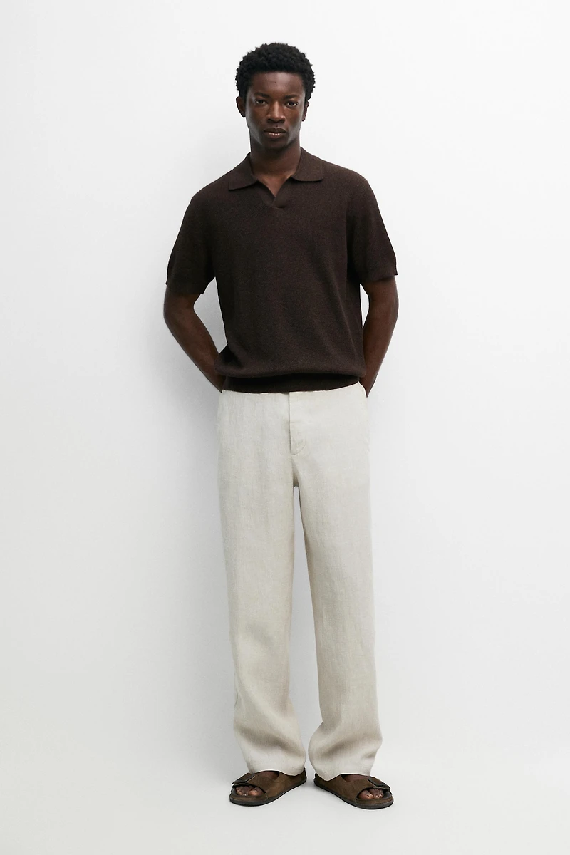 Cotton blend knit polo sweater