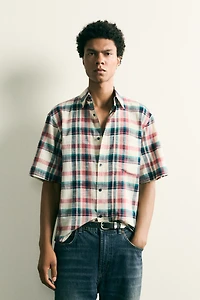 RELAXED FIT TEXTURED PLAID SHIRT