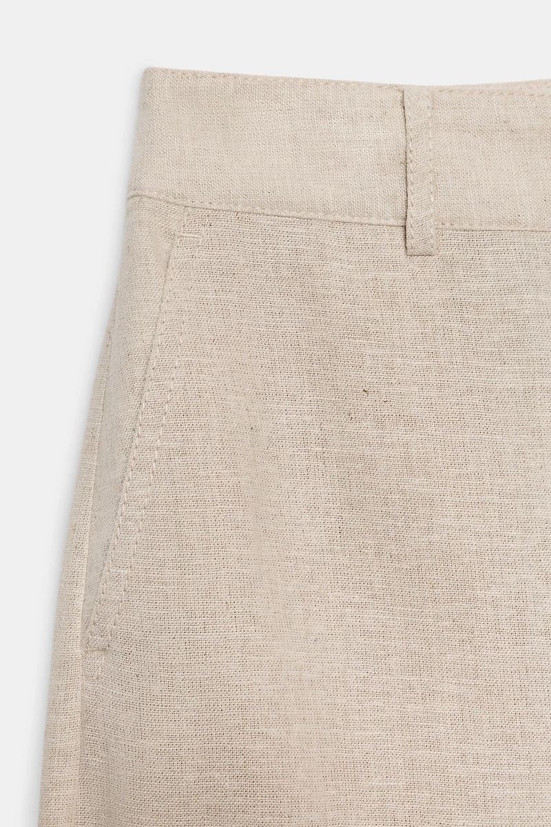 LINEN BLEND BARREL PANTS