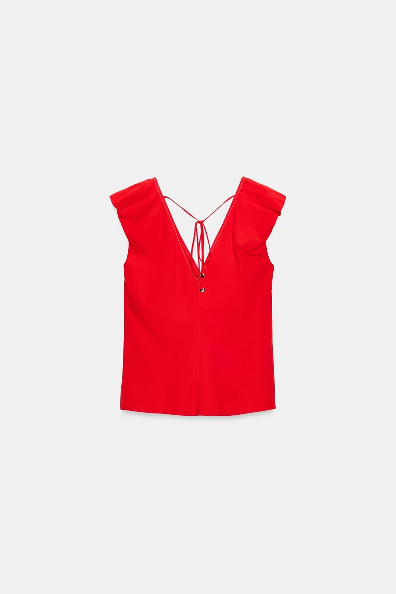 CONTRAST STITCH POPLIN TOP
