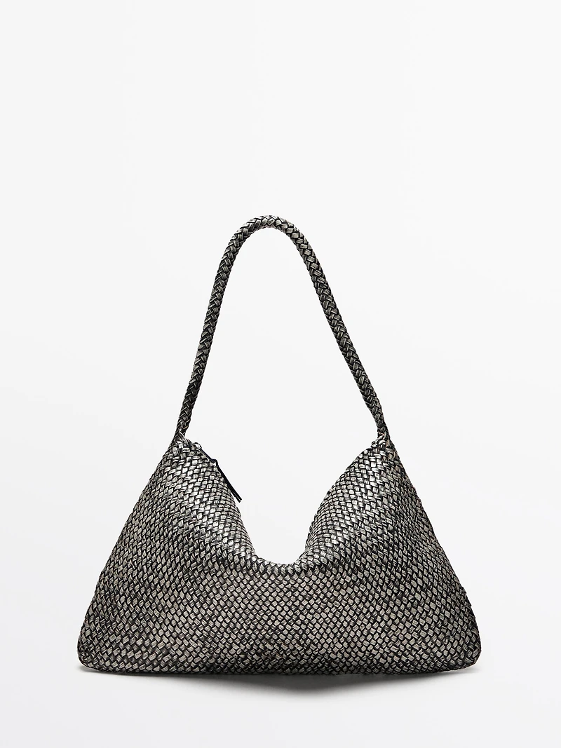Large braided nappa leather shoulder bag