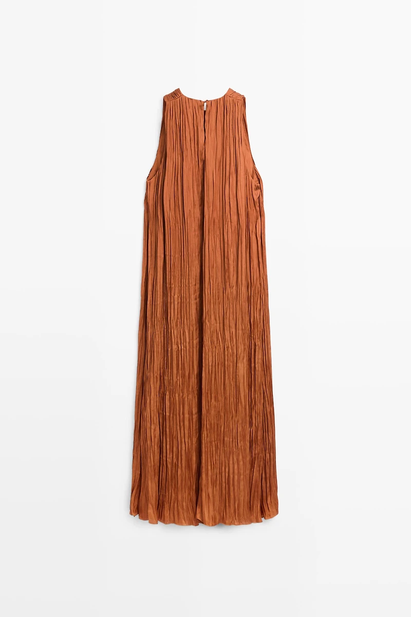 Long pleated halterneck dress